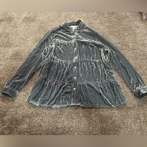 J. Jill Gray Velvet button down Blouse silk mix size medium holiday mature brand